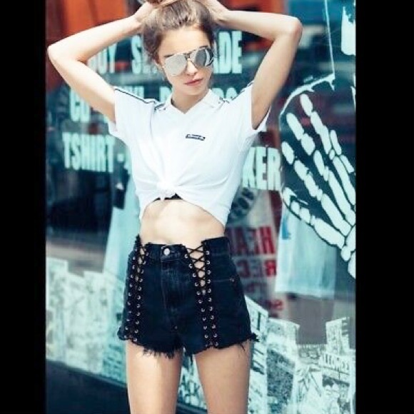 LF furst of kind lace up front frayed denim shorts - Picture 7 of 7